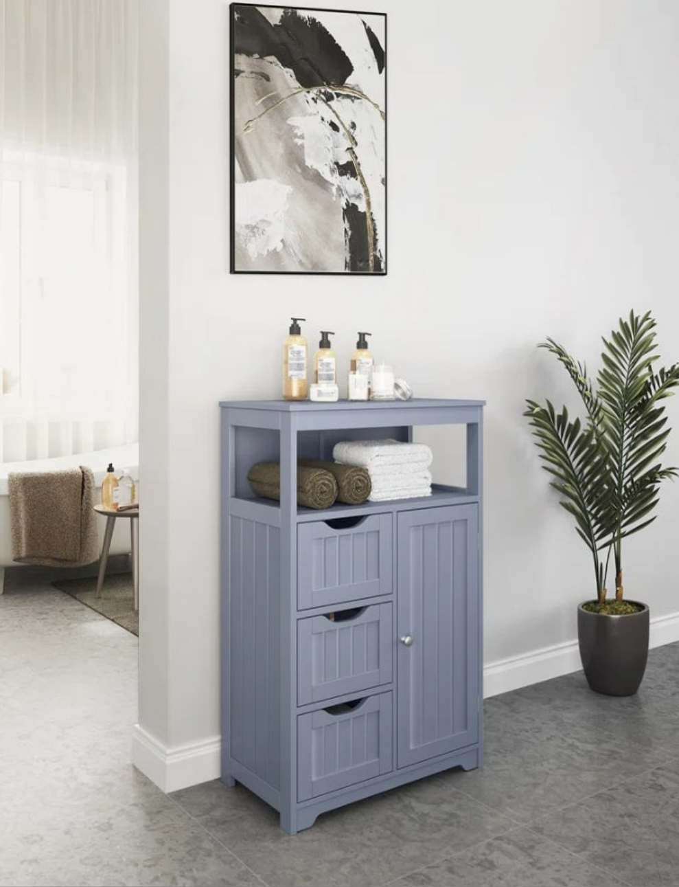 Bathroom Floor Storage Cabinet, Bathroom Storage Unit, Freestanding Cabinet With 4 Doors