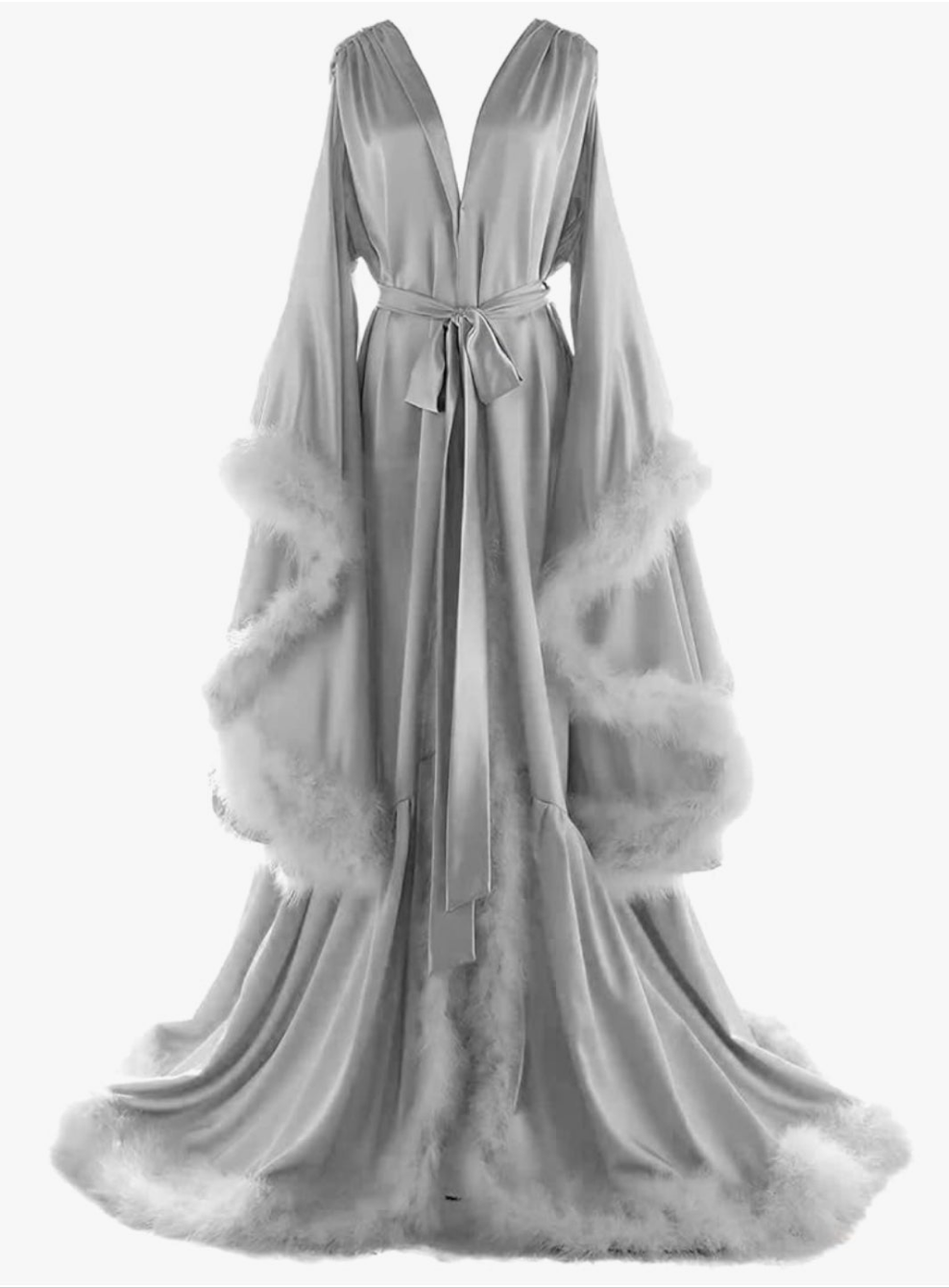 Silk Feather Bridal Robes Old Hollywood Maternity Photoshoot Nightgown Silk Bathrobe Long Lingerie Cocomoney