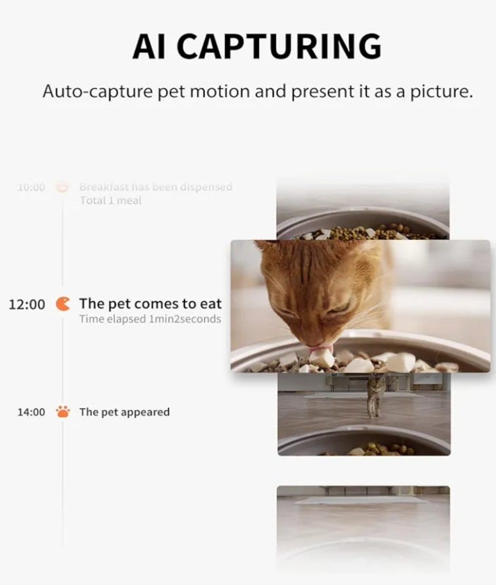 Automatic Cat Dog Feeder with Camera, 1080P HD Video with Night Vision, 2.4G WiFi Pet Feeder for Cat & Small Dog, 2-Way Audio & Meal Call Pet Food Dispenser with Desiccant Bag, Motion Capturing