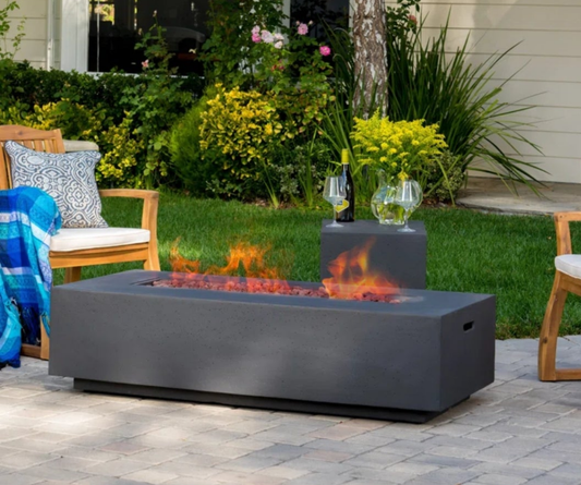 Rectangle Concrete Propane Smokeless Fire Pit Table with Hidden Fuel Tank with storage cover