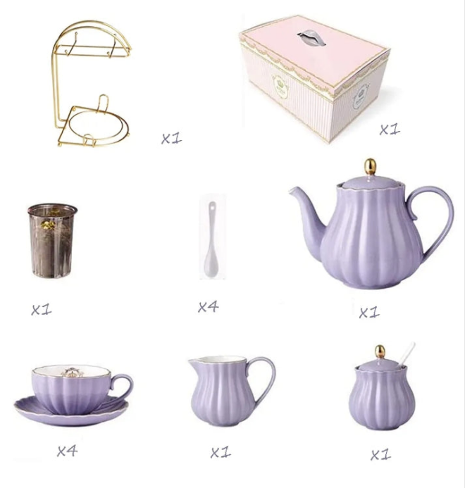 ROYAL COLLECTION 16 Pieces Porcelain Tea Sets Ceramic Coffee Tea Gift Sets British Royal Teapot Sugar Bowl Creamer Pitcher and Teaspoons, Teapots