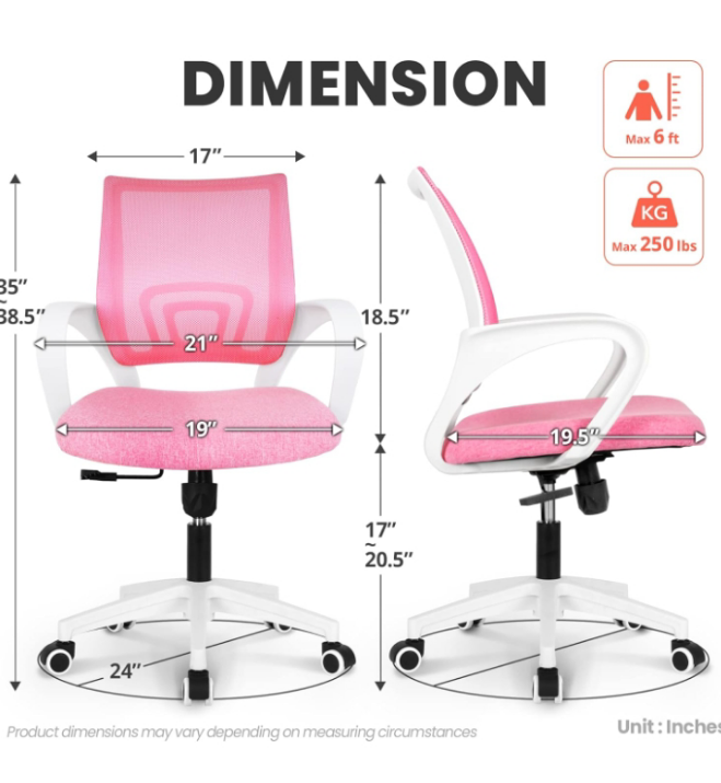 Office Chair Computer Desk Chair Gaming Ergonomic Mid Back Cushion Lumbar Support with Comfy Mesh Adjustable Swivel Rolling Home