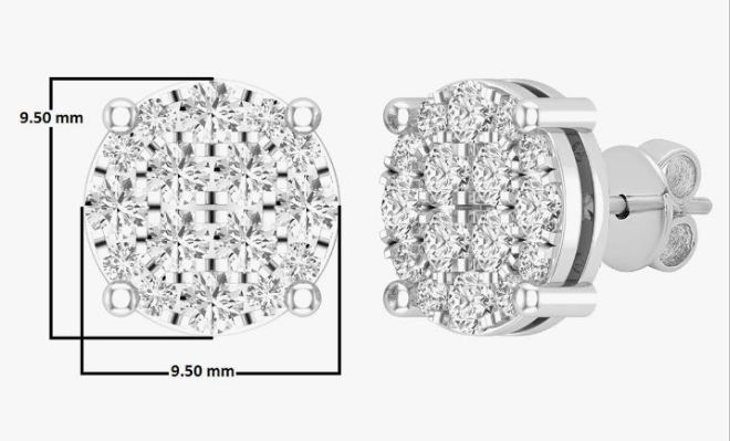 Round White Diamond Ladies Flower Cluster Stud Earrings, 926 Sterling Silver