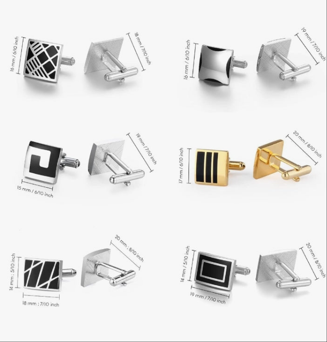 12 Pairs, Classic Fashion Men's Cuff Links Silver-Tone Gold-Tone Black for Business Wedding Party Gift Box