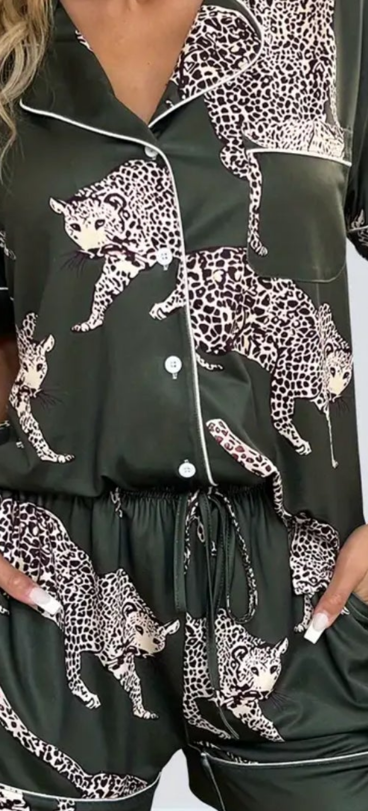 2 piece pajama set Leopard Print fashion print
