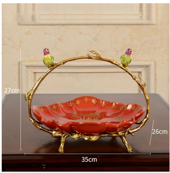 Ceramic Brass Fruits Basket, Snacks Nuts Dried Fruit Plate, Coffee Table Decoration Ornaments for Festival Decoration Ornament Gift