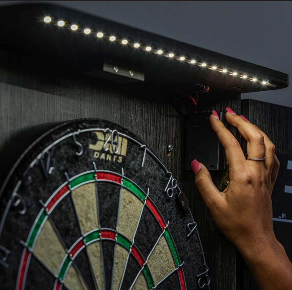 LED Lighted Bristle Dartboard and Cabinet Set with Darts accessories