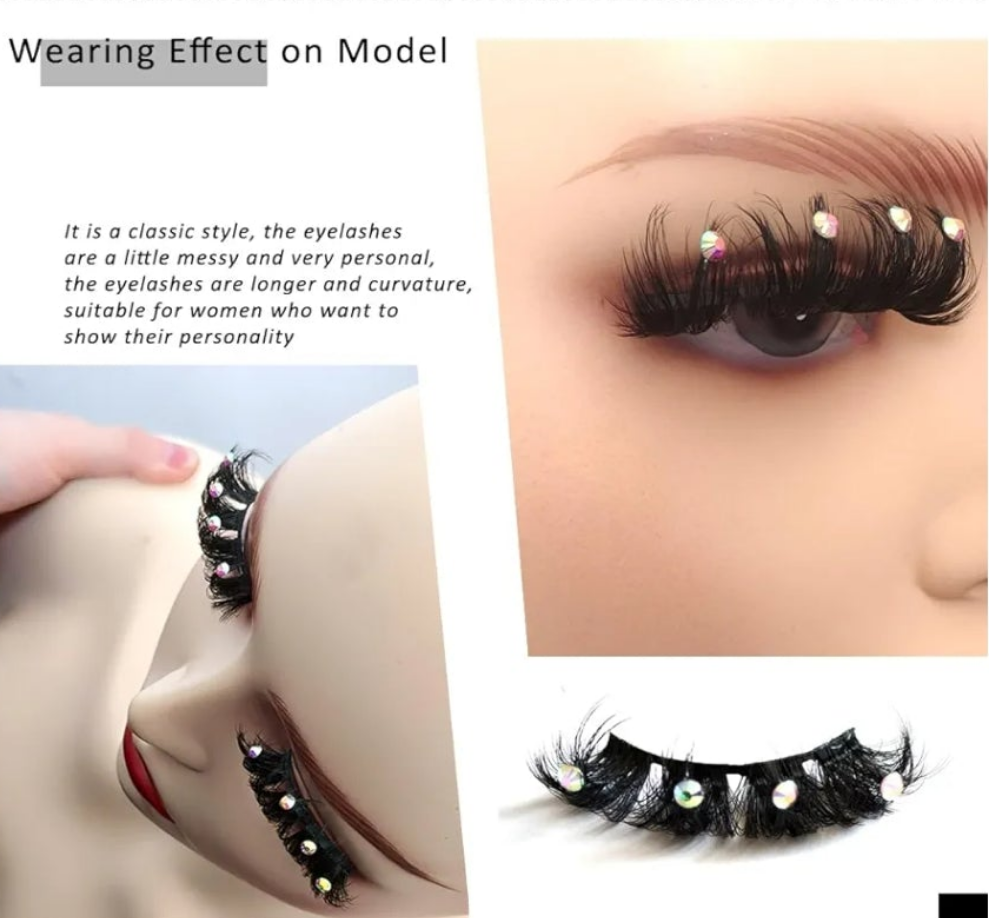 Mink Lashes with Glitter Rhinstones for Party Dramatic Diamond Decorative Gem Eyelashes (crystal) Cocomoney