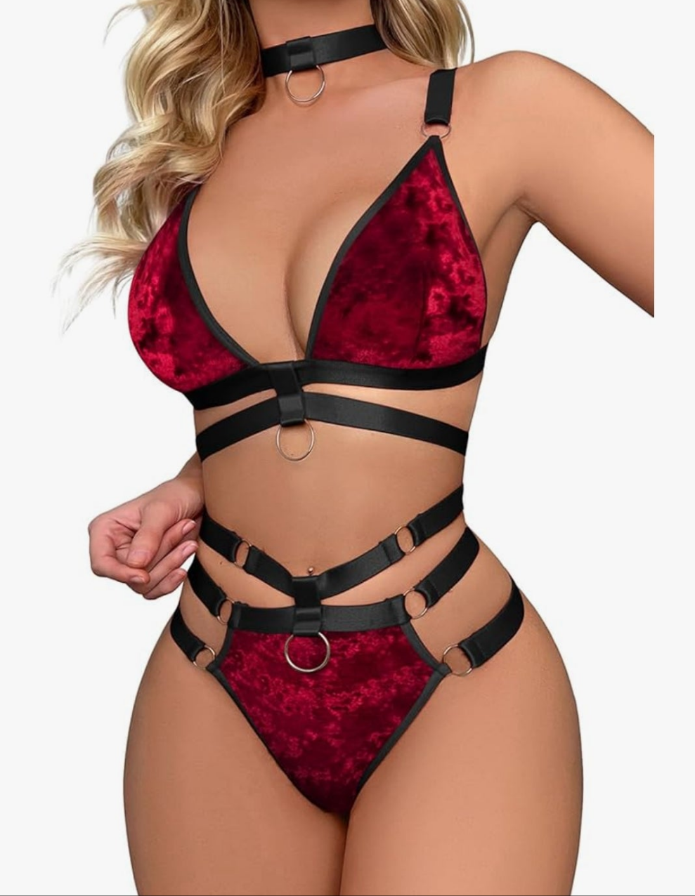 Sexy Ring Linked Harness Strappy Lingerie Set Outfits