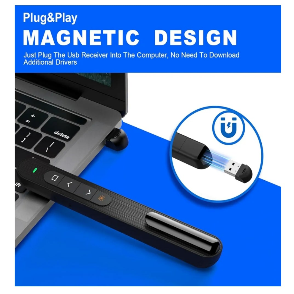 Presentation Clicker for PowerPoint, RF 2.4GHz USB Wireless Presenter Remote with Volume Control, PowerPoint Clicker Slide Advancer for Mac, Windows, Laptop, Keynote