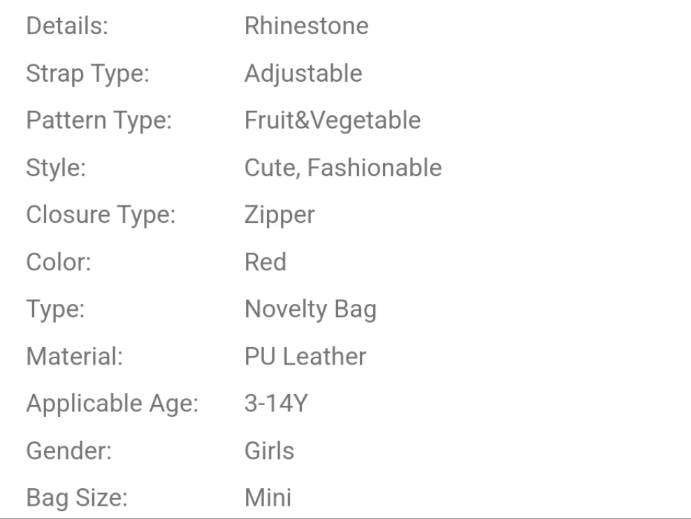1pc Young Girl PU Leather Zipper Closure Cute Rhinestone Strawberry Mini Crossbody Bag For Daily Use
