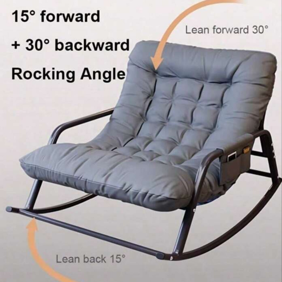 Orange Double Rocking Chair Floor Sofa Chair With Backrest, Removable Seat Pad, Modern With Footrest Relaxing Recliner For Room