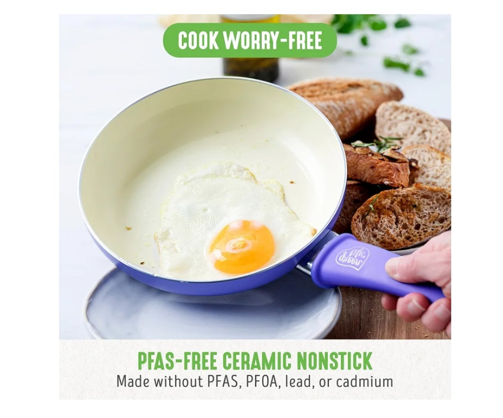 16 Piece Cookware Set, Non-Toxic PFAS-Free Ceramic Nonstick, Frying, Sauce, Saute, Utensils, Glass Lids, Stay-Cool Handles, Wobble Free, Dishwasher & Oven Safe,