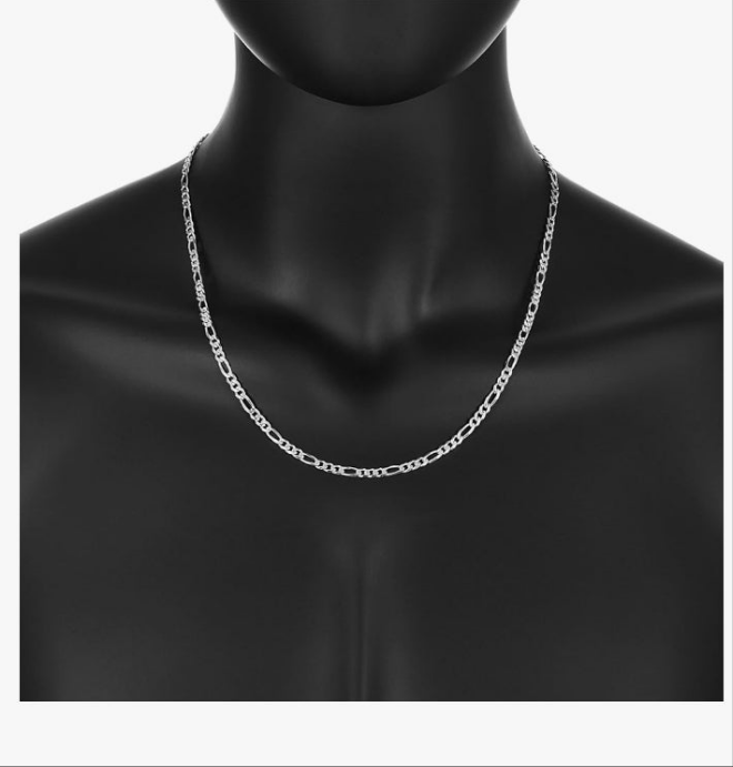4mm Solid .925 Sterling Silver Flat Figaro Chain Necklace