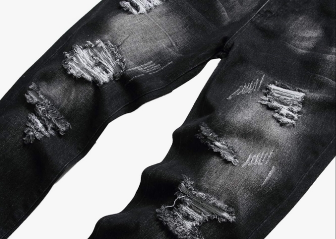 Mens Ripped Jeans, Distressed Destroyed Slim Fit Straight Leg Denim Pants
