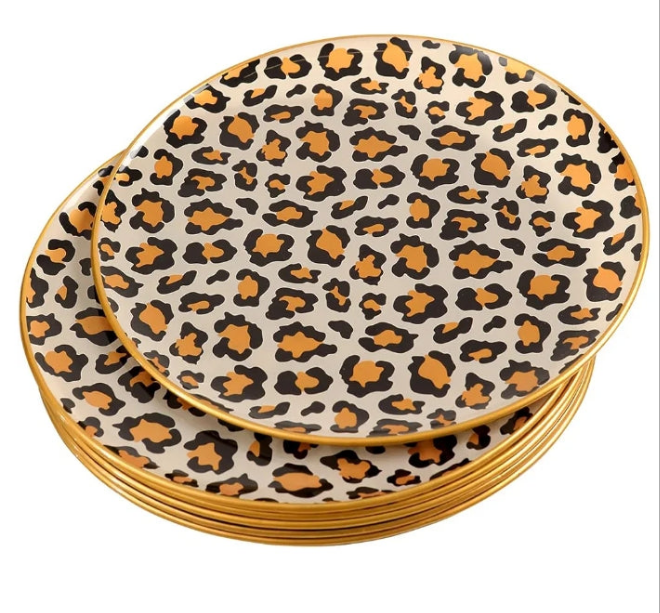 Glass Plate Set 7,8 Inch - Salad Plates | Dessert Appetizer Plates - Glass Lunch Plates - Small Plates Set, Set of 6, Suitable for Snacks, Appetizer, Home, Party, Restaurant (Leopard)