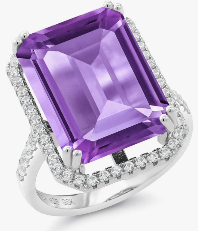 925 Sterling Silver Gemstone Birthstone Engagement Ring | Emerald Cut 18X13MM | Wedding Anniversary Promise Ring For Women
