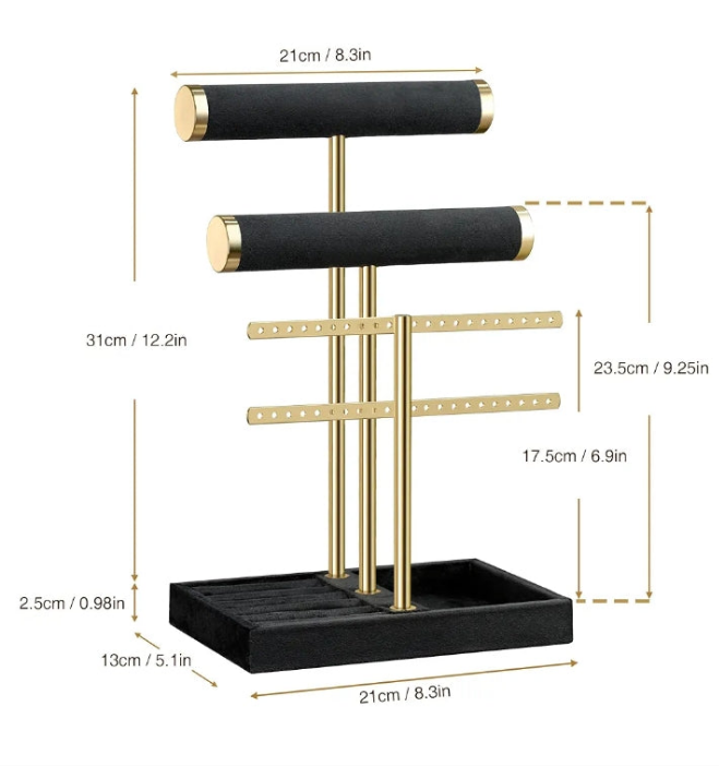 3 Tier Bracelet Holder Display - Detachable T Bar White Velvet Bracelet Holder, Jewelry Holder Organizer for Bracelet, Necklace, Earrings, Rings