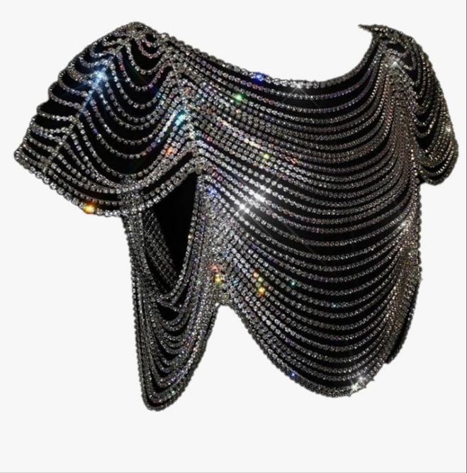 Shinny Silver Rhinestone Top For Women Sexy Silver Bikini Crystal Body Chains Shirt Jewelry Handmade
