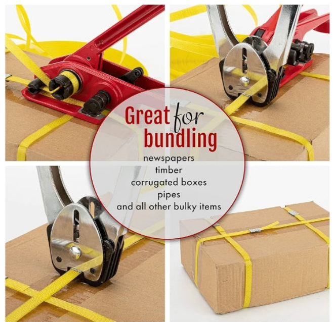 Heavy Duty Packaging Banding Strapping Kit - Upgraded Poly Strapping Tensioner Tool Set with 1968' Length x 1/2" Wide PP Strapping Banding,100 Metal Seals
