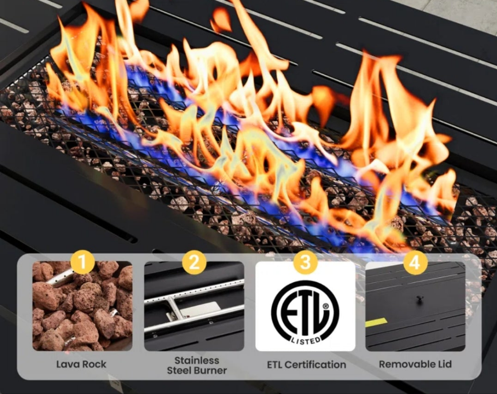 27'' H x 43'' W Steel Propane Outdoor Fire Pit Table with Cover