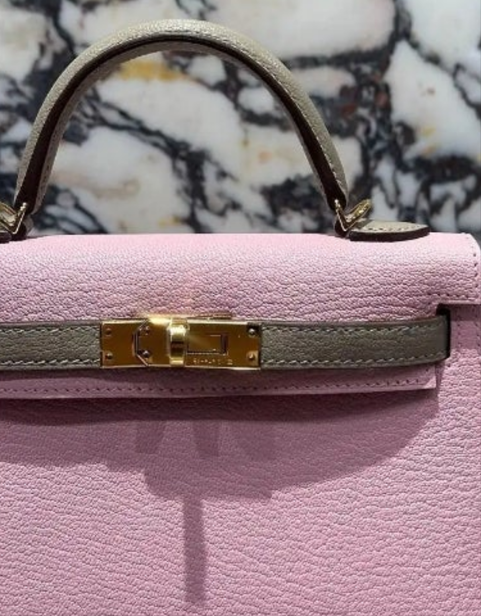 Hermès Rose Sakura & Gris Tourterelle Mini Kelly Sellier Mini 20 HSS Chevre GHW