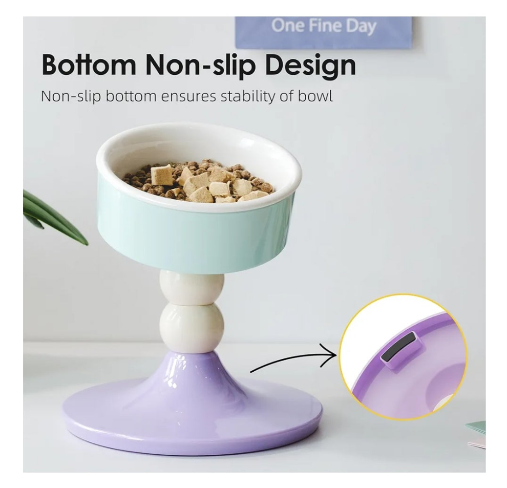 Ceramic Elevated Raised Cat Bowls,Cat Food Dish with Stand, 3 Height Adjustable Raised Dog Bowl Stand for Small Dogs Cats, Adjusts to 4.69", 5.98", 7.28"