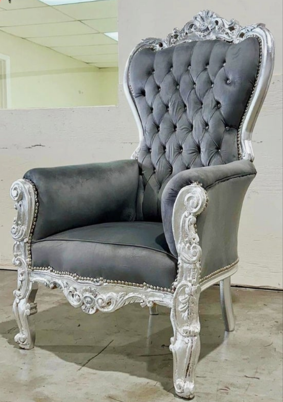 French Style Throne Chair Midsize Tufted Chair in velvet or leather depending on the chair you choose.