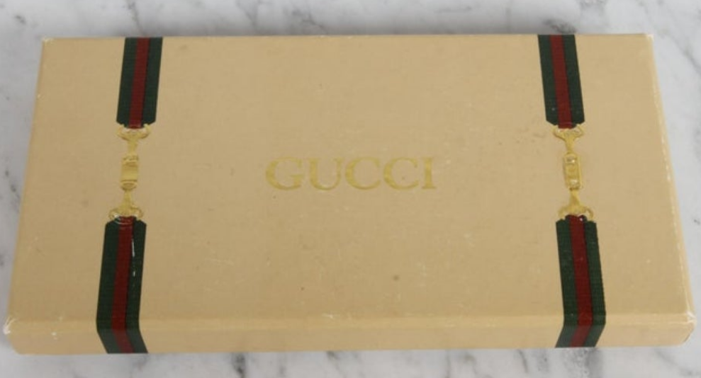 1980s Vintage GUCCI Gold Plated Necklace Perfume Bottle Stick Pendant NOS in Box