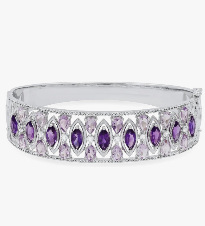 925 Marquise & Pear Amethyst with Round White Sapphire Ladies Gorgeous Bangle Bracelet, 925 Sterling Silver