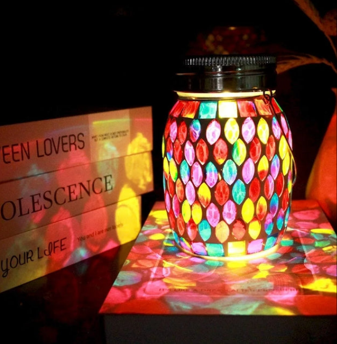 Mosaic Solar Lights Outdoor Hanging Lanterns, Rechargeable Mosaic Solar Lanterns, Outdoor Waterproof Solar Night Lights Table Lamps for Decorations