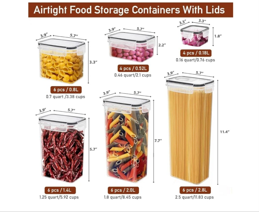 68 PCS Airtight Food Storage Containers With Lids BPA Free,6 Pack With Pouring Spout Cereal Containers Storage for Kitchen Pantry Organization and Storage,Dishwasher safe,Labels Marker