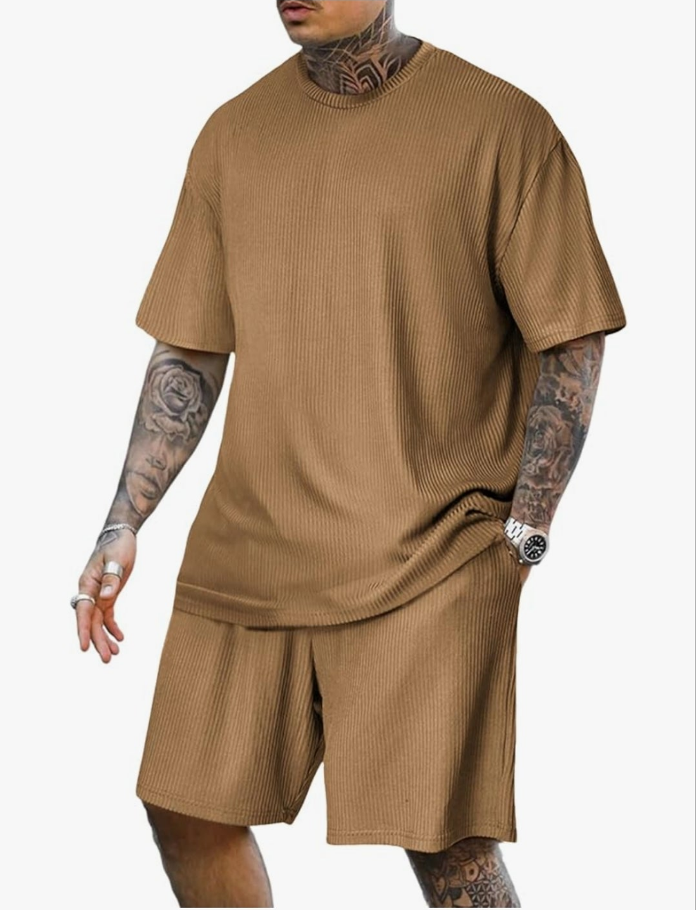 Mens Casual 2 Piece Outfits-Short Sleeve Athletic Set Oversize T-Shirts Drawstring Tracksuit Set