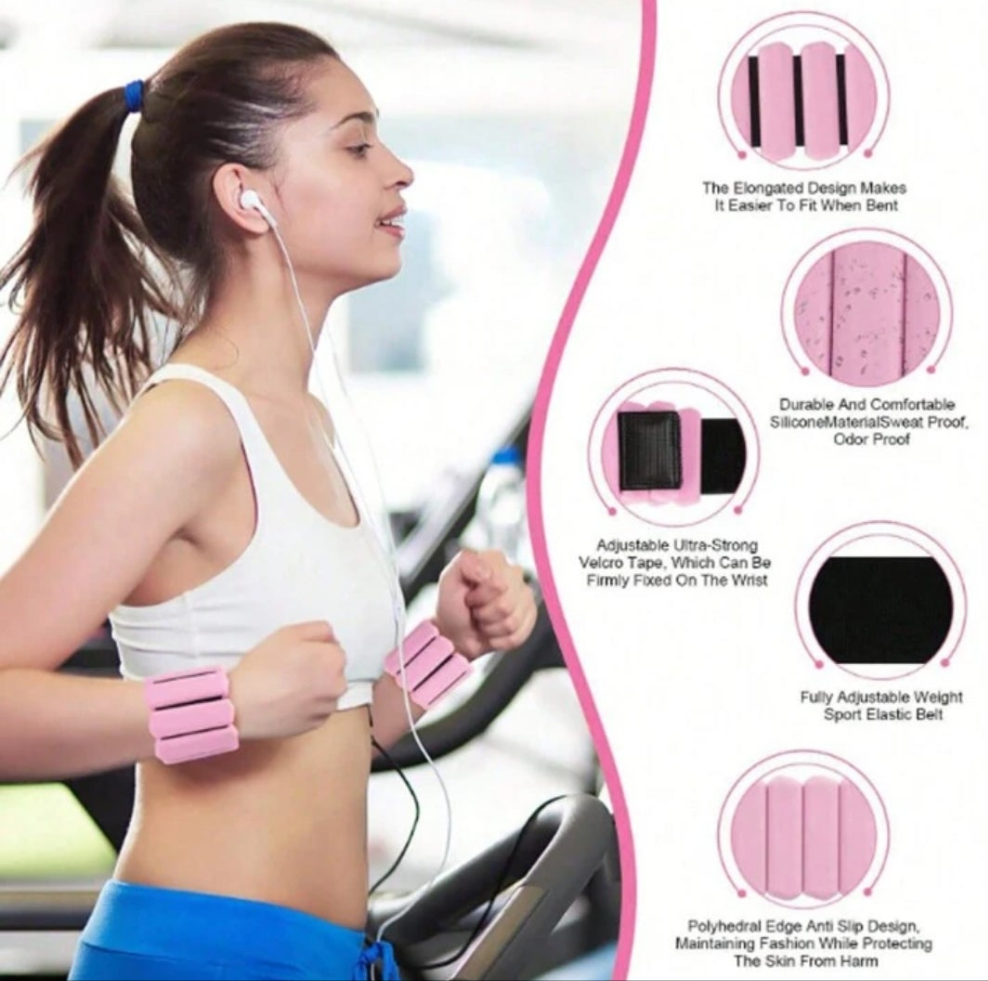 1 Pair Wrist And Ankle Weights Set, 1 Lbs(450g) Each, Adjustable Fitness Weights, Resistance Training Bands, Pink Silicone Skin Friendly Material, Women Men Wearable Aerobic Exercise Equipment, Powerful Arm And Leg Weights, Modular Weight Bands, Silicone