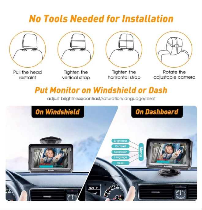 Car Camera for Backseat: HD 1080P Easy Setup Carseat Camera Rear Facing Infant - Crystal Night Vision 360° Rotating Baby Car Monitor for Kids - V33