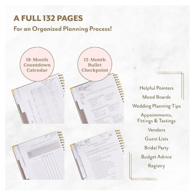 Wedding Planner for Bride - Wedding Planning Book and Organizer - Bridal Wedding Planner Notebook & Binder with Checklist & Countdown Calendar