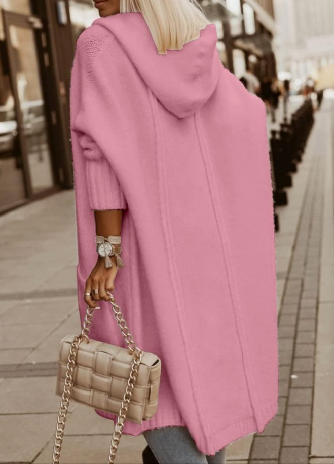 Long Cardigan Cable Knitted Open Front Oversized Hooded Outerwear Sweater Coat