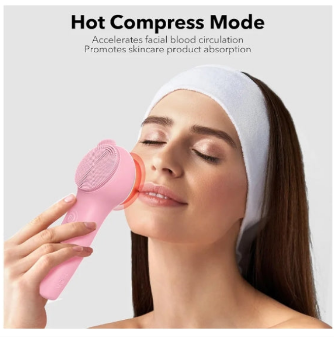 Facial Cleansing Brush Face Scrubber, Silicone Electric Deep Cleaning Exfoliating Brush with Nose Scrub Blackhead Remover, Waterproof Rechargeable Thermal Massager Skin Care Routine Men Women