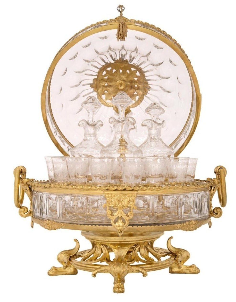 A French 19th century Belle Époque period Baccarat crystal Cave à Liqueur with glasses and decanters