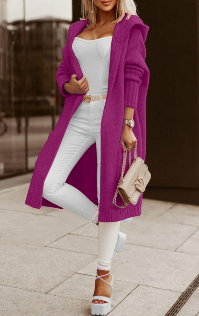 Long Cardigan Cable Knitted Open Front Oversized Hooded Outerwear Sweater Coat