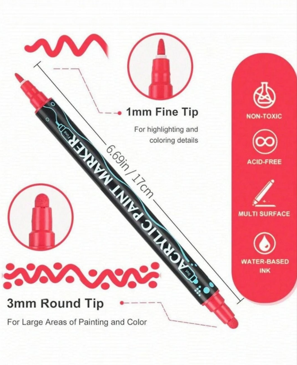 Dual Tip Acrylic Paint Pens Markers, Premium Acrylic Paint Pens For Wood, Canvas, Stone, Rock Painting, Glass, Ceramic Surfaces, DIY Crafts Making Art Supplies Back To School
