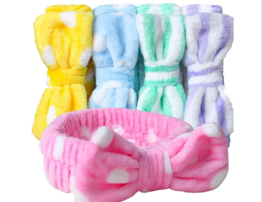 5pcs Makeup Headband with Removable Bow, Spa Headband for Washing Face, Makeup, Shower, Microfiber Headband