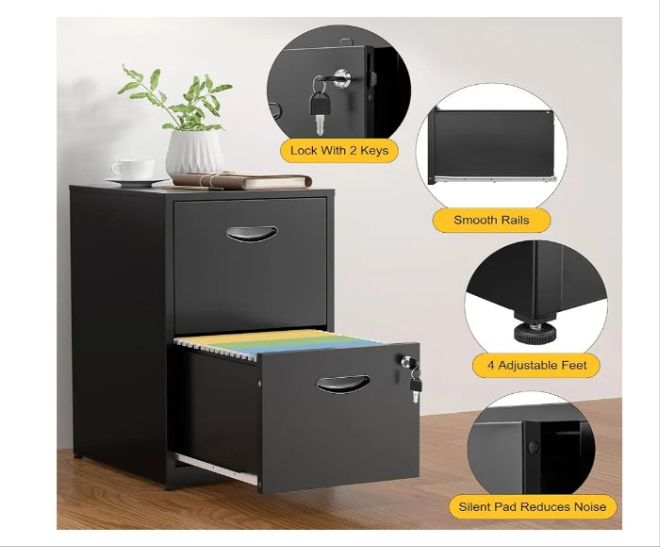 2 Drawer File Cabinet with Lock,White Metal Office Drawers Filing Cabinets for Home Office, Two Drawer Under Desk File Cabinet for Hanging Letter,Easy Assemble