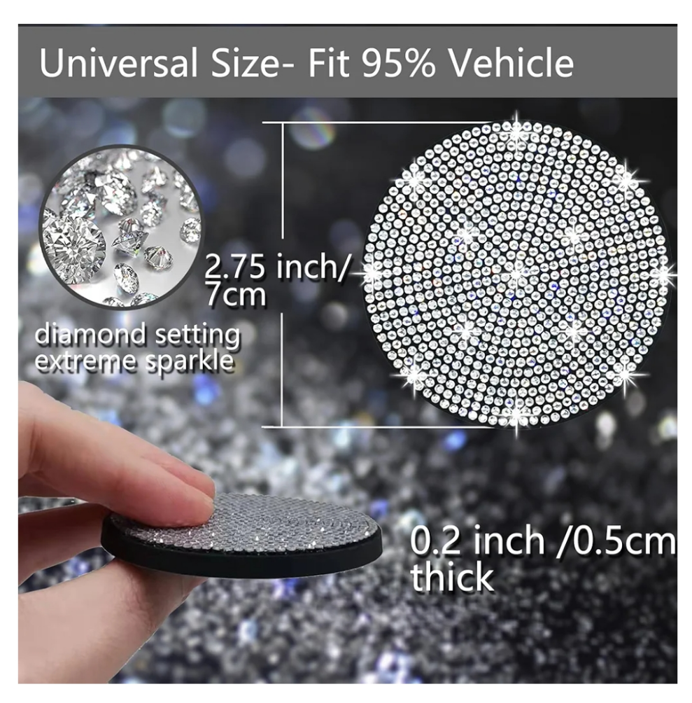 2pcs Bling Car Cup Holder Coaster, 2.75 inch Anti-Slip Shockproof Universal Fashion Coasters Insert Crystal Rhinestone Automotive Interior Accessories silicone