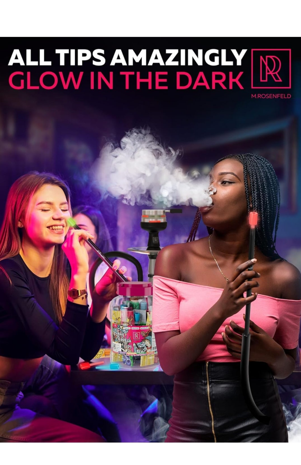 Candy Hookah Tips - 60 pcs Glow in The Dark Jolly Tips - Individually Wrapped Hookah Tips Lollipop Shisha Accessories - 5 x 12 Different Hookah Candy Tips Delicious Flavors - Hookah Tips