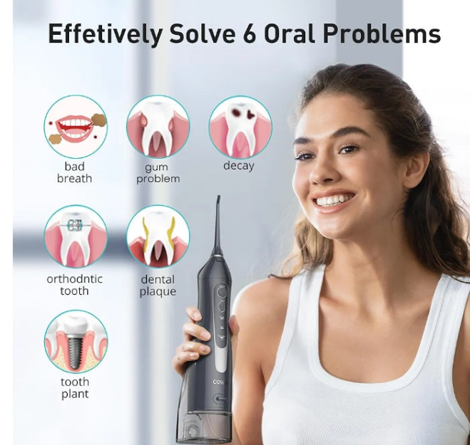 Water Flosser Teeth Pick: Portable Cordless 300ML Rechargeable Travel Irrigation Cleaner IPX7 Waterproof Electric Flossing Machine for Teeth Cleaning F5020E