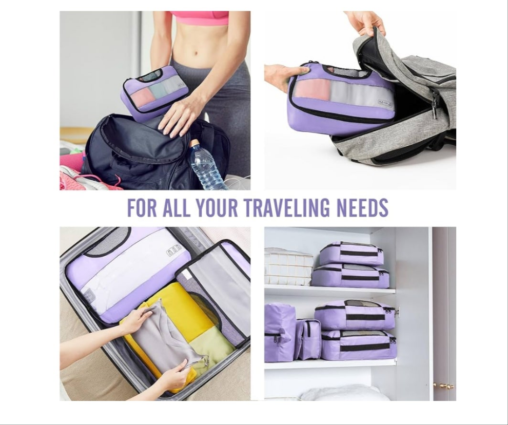 8 pc Set Packing Cubes for Travel Essentials, Suitcase Organizer Bags Set for Luggage, Road Trip Travel Accessories in 4 Sizes (Extra Large, Large, Medium, Small), Purple