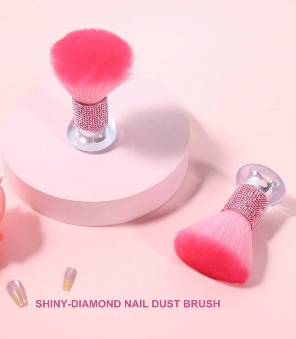 1pc Pink Rhinestone MAKEUP POWDER BLUSH BRUSH Large Size Soft Bristle Nail Art Dust Brush, Nail Surface Cleaning