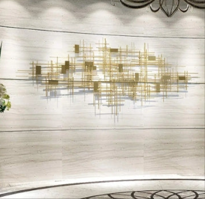 Metal Wall Decor Sculpture, Three-Dimensional Wrought Iron, Golden Geometric Line Shape, Iron Artwork Metal Wall Hanging Gold (150CM65CM) Art Home Decor