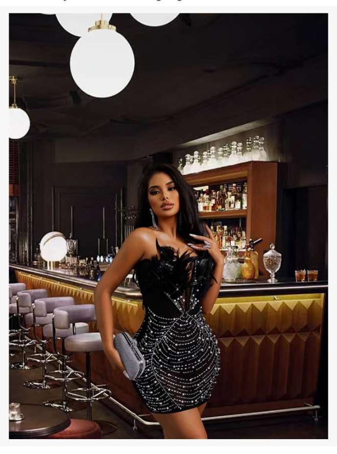 COCOMONEY RHINESTONE feather dress hot